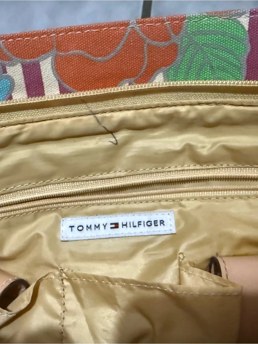 Vintage Y2K Tommy Hilfiger-Floral Stripe Canvas Tote Bag in Multicolor
